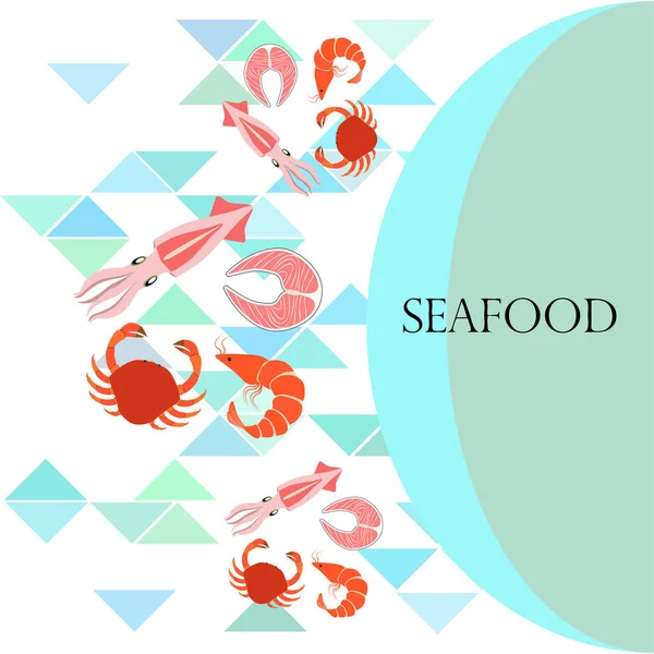 Peixe, camarão, caranguejo, squid.Vector frutos do mar. Design de comida e restaurante. —  Vetores de Stock