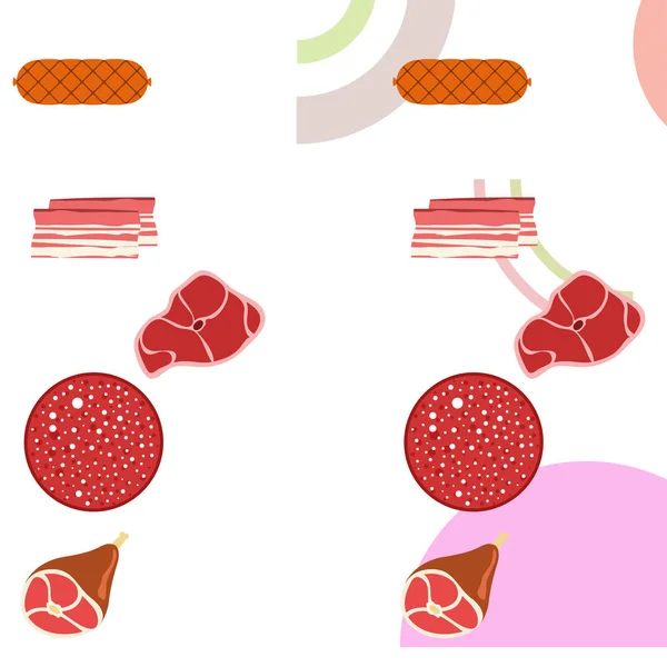Salsicha Bife Inteiro Bacon Carne Fresca Imagem Para Conceito Loja — Vetor de Stock