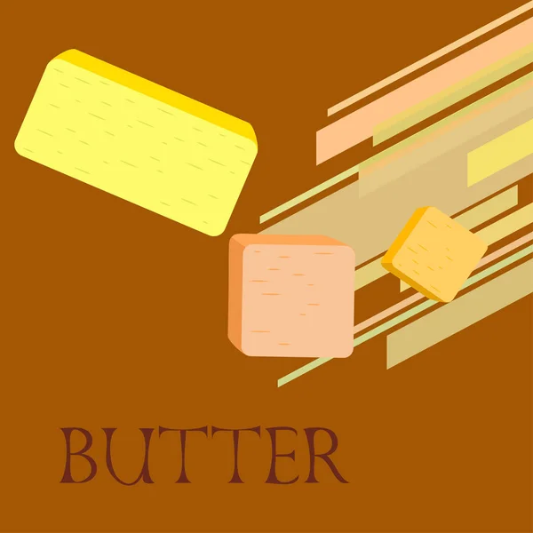向量黄色的黄油棒。 奶油片或分散的，脂肪的天然乳制品。 烹调和进食的高热量食物. — 图库矢量图片