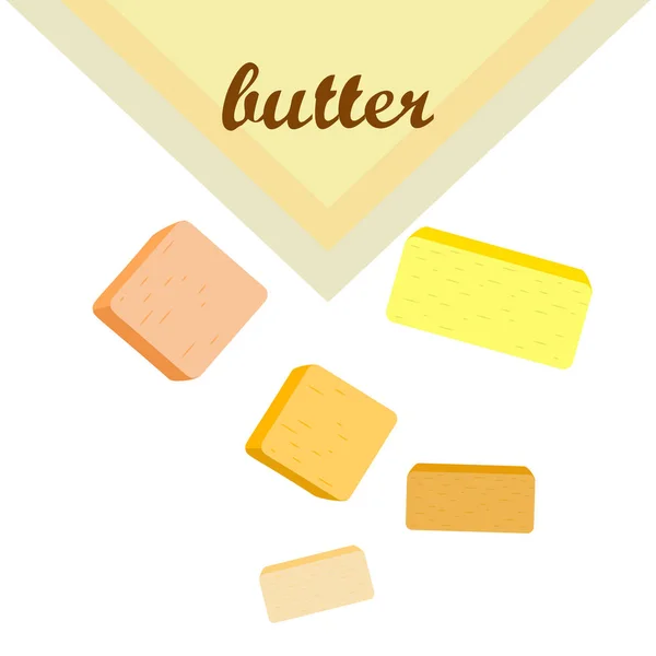 Vector yellow stick of butter. Slices of margarine or spread, fatty natural dairy product. High-calorie food for cooking and eating. — Stock Vector