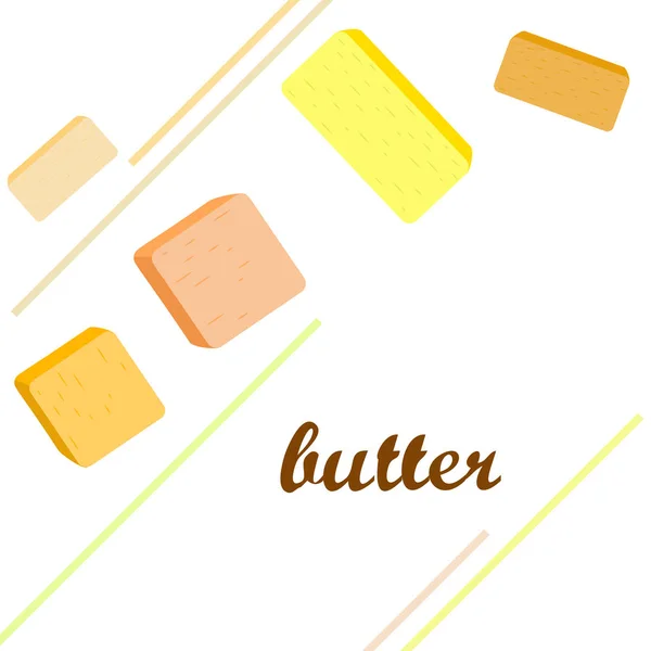 Vector yellow stick of butter. Slices of margarine or spread, fatty natural dairy product. High-calorie food for cooking and eating. — ストックベクタ