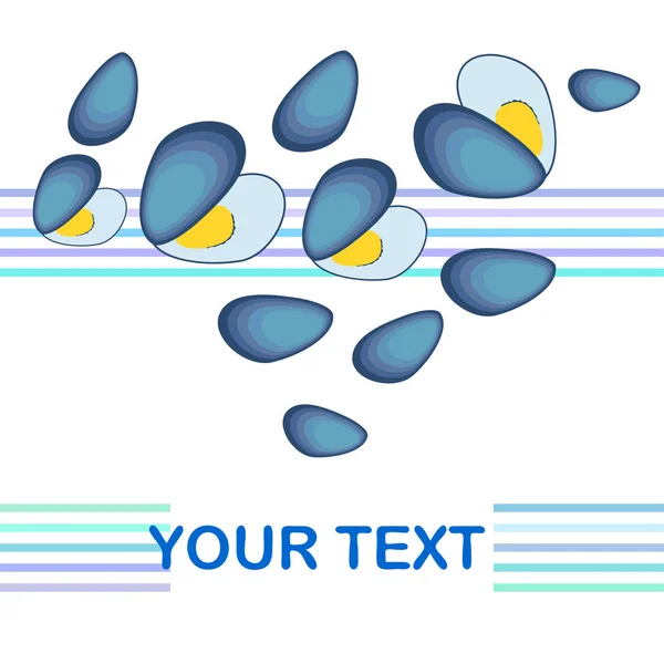Mosselen Verse Zeevruchten Vector Achtergrond Voedsel Restaurantontwerp — Stockvector