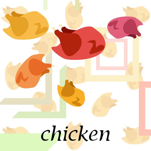 Carne de pollo, dibujos animados, ilustración vectorial, fondo alimentario . — Vector de stock