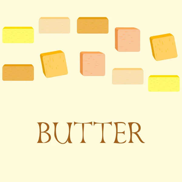 向量黄色的黄油棒。 奶油片或分散的，脂肪的天然乳制品。 烹调和进食的高热量食物. — 图库矢量图片