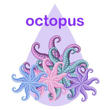 Ahtapot taze deniz ürünleri. Vektör arka planı. Yemek ve restoran tasarımı.