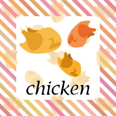 Tavuk eti, karikatür, vektör illüstrasyon, gıda arka plan.