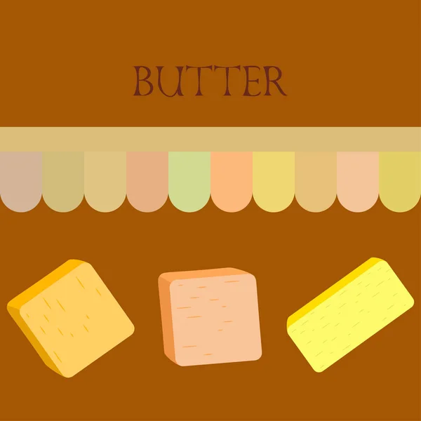 Vector yellow stick of butter. Slices of margarine or spread, fatty natural dairy product. High-calorie food for cooking and eating. — ストックベクタ