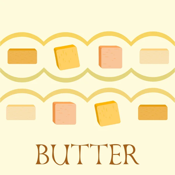 Vector gele boterstok. Snijwonden van margarine of verspreid, vettig natuurlijk zuivelproduct. Voedsel met een hoog caloriegehalte voor koken en eten. — Stockvector