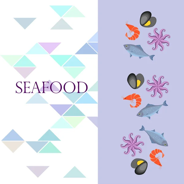 Seafood Vector Illustration Fresh Sea Fish Mussel Shrimp Octopus — Stock Vector