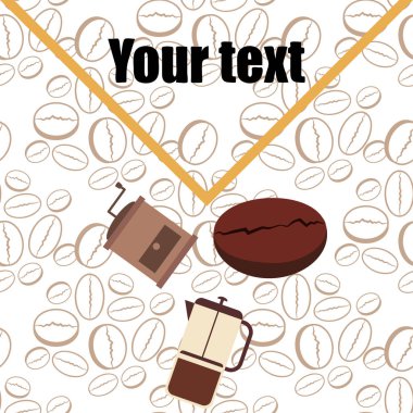 Fransız kahvesi, kahve çekirdekleri, dökülmüş kahve, vektör illüstrasyonu. Bir kafe için tasarım elemanları. Vektör arkaplanı.