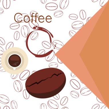 Kahve fincanı, kahve taneleri, kahvaltı konsepti. Restoran için İçecek menüsü, vektör arka plan.