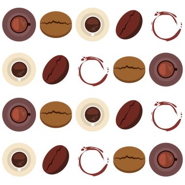 Kahve fincanı, kahve taneleri, kahvaltı konsepti. Restoran için İçecek menüsü, vektör arka plan.