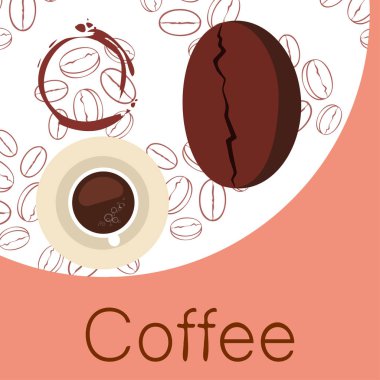 Kahve fincanı, kahve taneleri, kahvaltı konsepti. Restoran için İçecek menüsü, vektör arka plan.