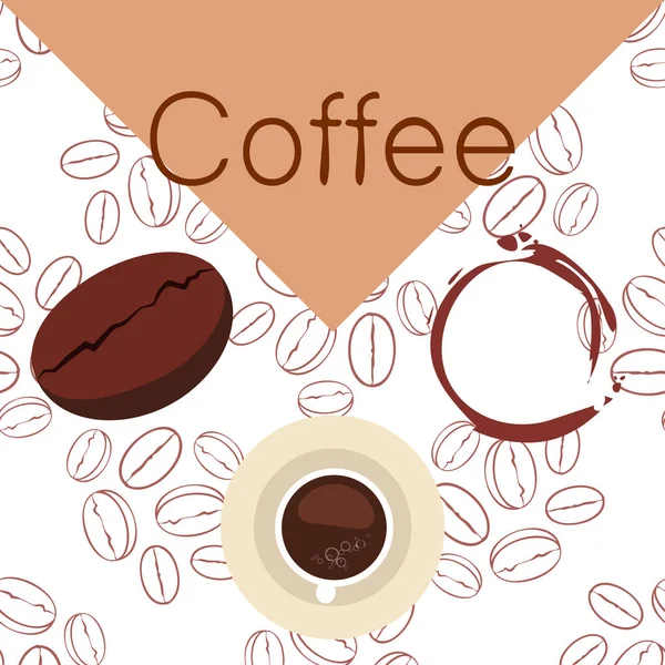 Taza de café, granos de café, concepto de desayuno. Menú de bebidas para restaurante, fondo vectorial . — Archivo Imágenes Vectoriales