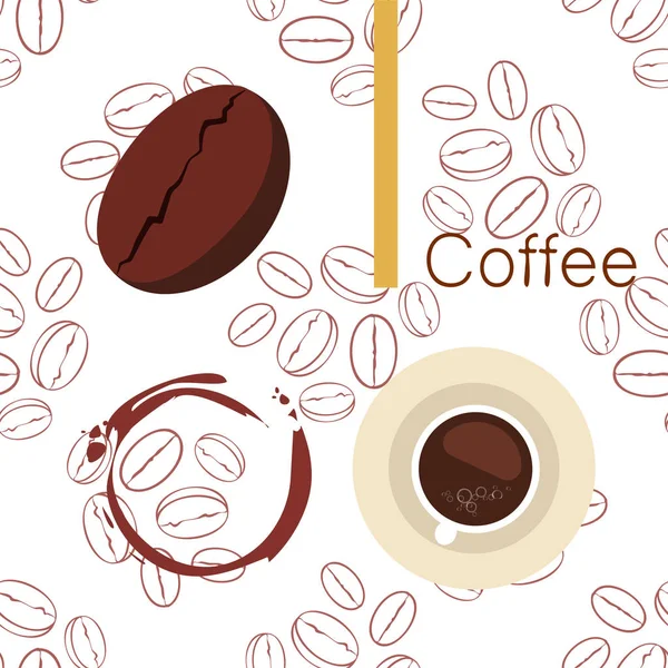 Tasse à café, grains de café, concept de petit déjeuner. Menu boissons pour restaurant, fond vectoriel . — Image vectorielle