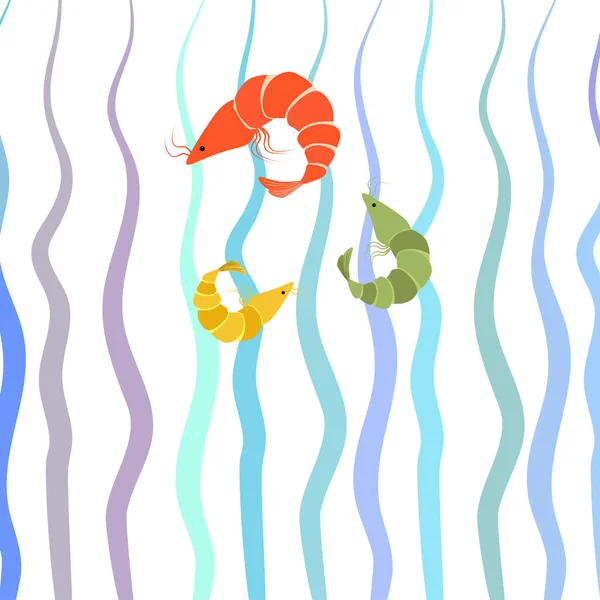 Креветки свежие морепродукты. Векторный фон. Дизайн продуктов питания и ресторанов . — стоковый вектор