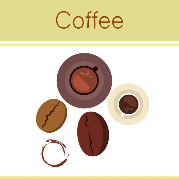 ถ้วยกาแฟ, เมล็ดกาแฟ, แนวคิดอาหารเช้า เมนูเครื่องดื่มสําหรับร้านอาหาร, หลังเวกเตอร์ . — ภาพเวกเตอร์สต็อก