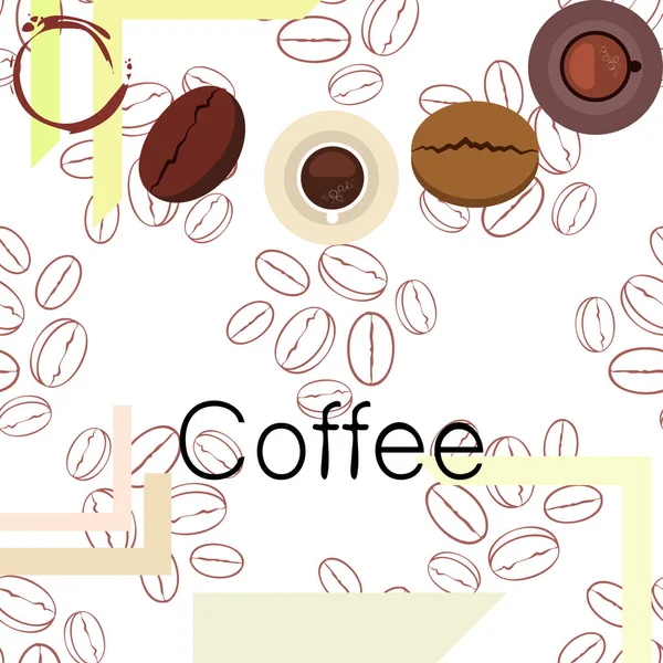 Kahve fincanı, kahve taneleri, kahvaltı konsepti. Restoran için İçecek menüsü, vektör arka plan. — Stok Vektör