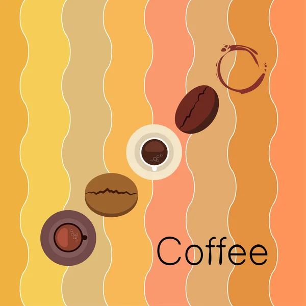 Xícara de café, grãos de café, conceito de café da manhã. Menu de bebidas para restaurante, fundo vetorial . — Vetor de Stock