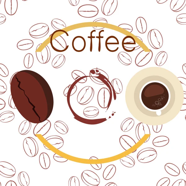 Taza de café, granos de café, concepto de desayuno. Menú de bebidas para restaurante, fondo vectorial . — Archivo Imágenes Vectoriales