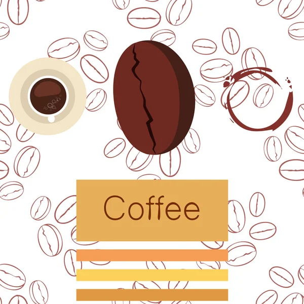 Šálek kávy, kávová zrna, koncept snídaně. Nápojová menu pro restauraci, vektorový podklad. — Stockový vektor