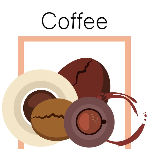 Taza de café, granos de café, concepto de desayuno. Menú de bebidas para restaurante, fondo vectorial . — Vector de stock