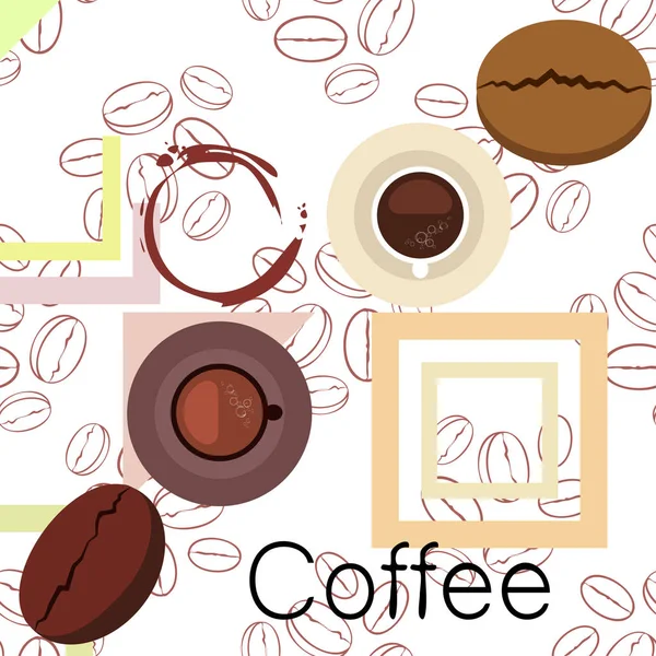Xícara de café, grãos de café, conceito de café da manhã. Menu de bebidas para restaurante, fundo vetorial . — Vetor de Stock