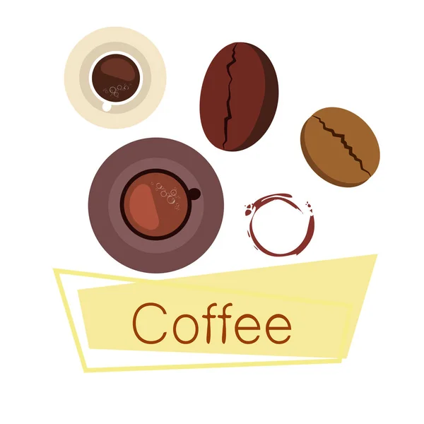 Taza de café, granos de café, concepto de desayuno. Menú de bebidas para restaurante, fondo vectorial . — Archivo Imágenes Vectoriales