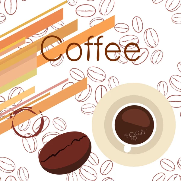 Xícara de café, grãos de café, conceito de café da manhã. Menu de bebidas para restaurante, fundo vetorial . — Vetor de Stock