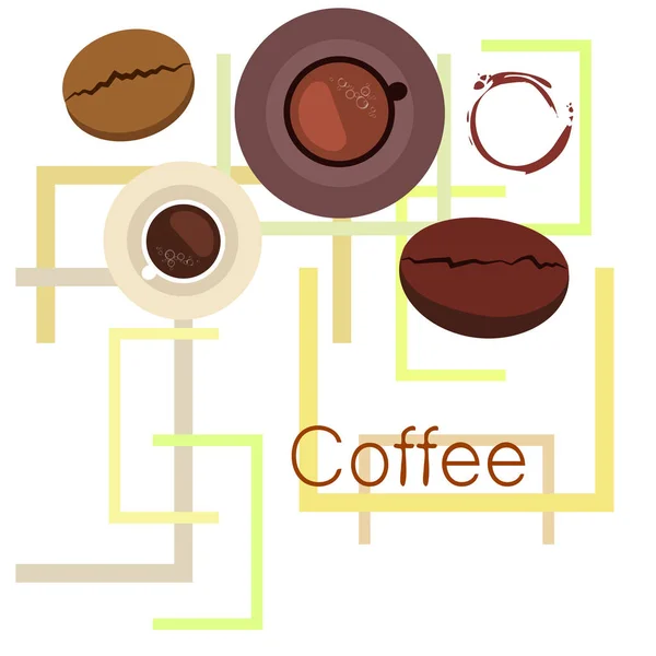 Taza de café, granos de café, concepto de desayuno. Menú de bebidas para restaurante, fondo vectorial . — Vector de stock