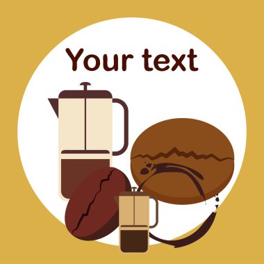 Fransız kahvesi, kahve çekirdekleri, dökülmüş kahve, vektör illüstrasyonu. Bir kafe için tasarım elemanları. Vektör arkaplanı.