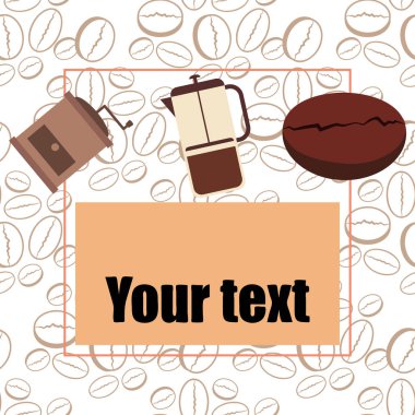 Fransız kahvesi, kahve çekirdekleri, dökülmüş kahve, vektör illüstrasyonu. Bir kafe için tasarım elemanları. Vektör arkaplanı.