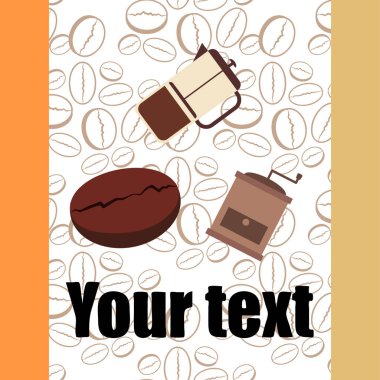 Fransız kahvesi, kahve çekirdekleri, dökülmüş kahve, vektör illüstrasyonu. Bir kafe için tasarım elemanları. Vektör arkaplanı.