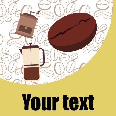 Fransız kahvesi, kahve çekirdekleri, dökülmüş kahve, vektör illüstrasyonu. Bir kafe için tasarım elemanları. Vektör arkaplanı.