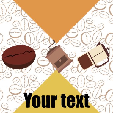 Fransız kahvesi, kahve çekirdekleri, dökülmüş kahve, vektör illüstrasyonu. Bir kafe için tasarım elemanları. Vektör arkaplanı.