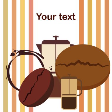 Fransız kahvesi, kahve çekirdekleri, dökülmüş kahve, vektör illüstrasyonu. Bir kafe için tasarım elemanları. Vektör arkaplanı.