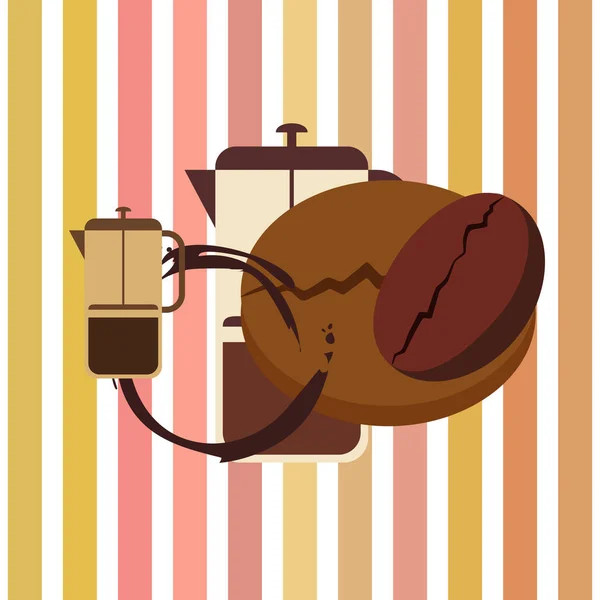 Caffè stampa francese, chicchi di caffè, caffè versato, illustrazione vettoriale. Elementi di design per un caffè. Sfondo vettoriale. — Vettoriale Stock