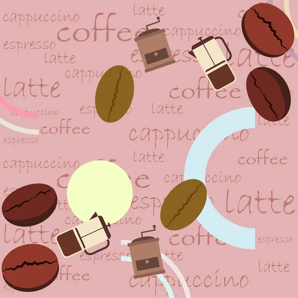 Francouzská káva, kávová zrna, rozlitá káva, vektorová ilustrace. Design prvků pro kavárnu. Pozadí vektoru. — Stockový vektor