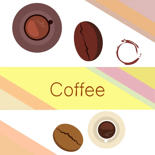 Taza de café, granos de café, concepto de desayuno. Menú de bebidas para restaurante, fondo vectorial . — Archivo Imágenes Vectoriales