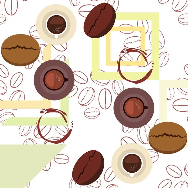 Taza de café, granos de café, concepto de desayuno. Menú de bebidas para restaurante, fondo vectorial . — Vector de stock