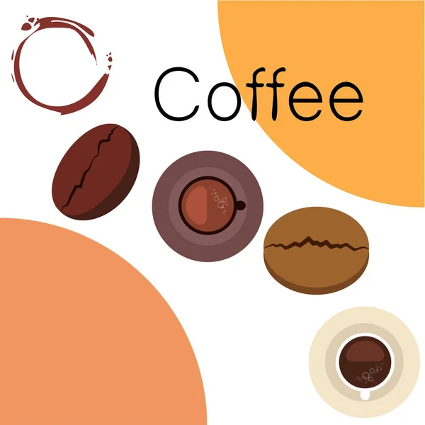 Filiżanka kawy, ziarna kawy, koncepcja śniadaniowa. Menu napojów dla restauracji, tło wektorowe. — Wektor stockowy