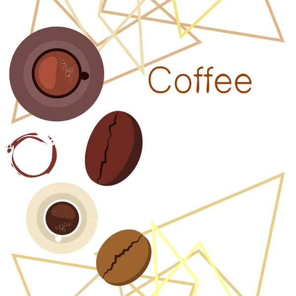 Tasse à café, grains de café, concept de petit déjeuner. Menu boissons pour restaurant, fond vectoriel . — Image vectorielle