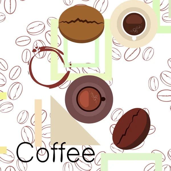 Koffie kopje, koffiegranen, Ontbijt concept. Drankenmenu voor Restaurant, Vector achtergrond. — Stockvector