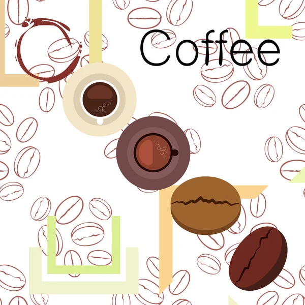 Kávéscsésze, kávé gabona, reggeli koncepció. Itallap étterem, vektor háttér. — Stock Vector