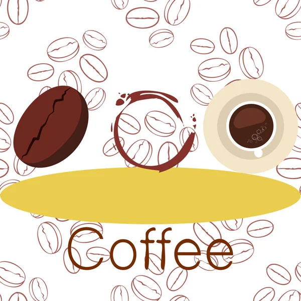 Xícara de café, grãos de café, conceito de café da manhã. Menu de bebidas para restaurante, fundo vetorial . —  Vetores de Stock