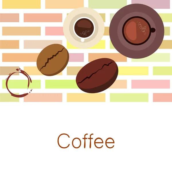 Taza de café, granos de café, concepto de desayuno. Menú de bebidas para restaurante, fondo vectorial . — Vector de stock