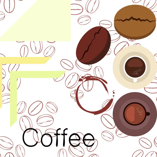 Taza de café, granos de café, concepto de desayuno. Menú de bebidas para restaurante, fondo vectorial . — Archivo Imágenes Vectoriales