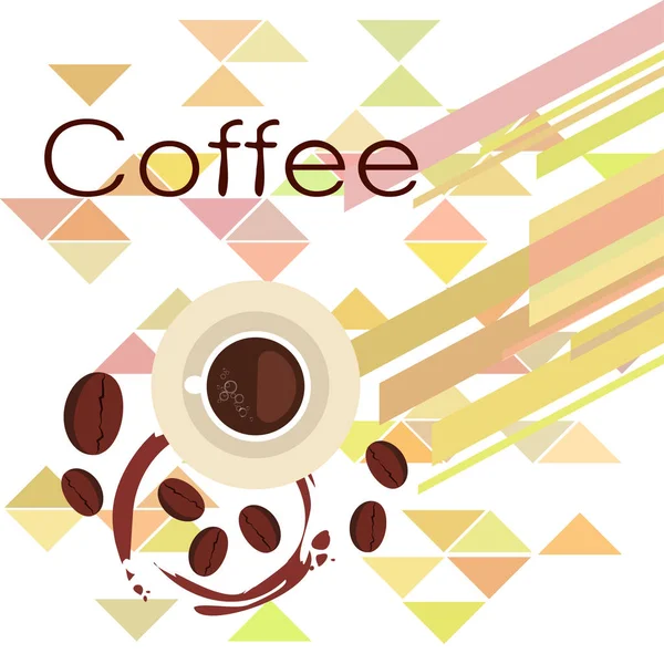 Tazza di caffè, chicchi di caffè, concetto di colazione. Menù bevande per ristorante, sfondo vettoriale . — Vettoriale Stock
