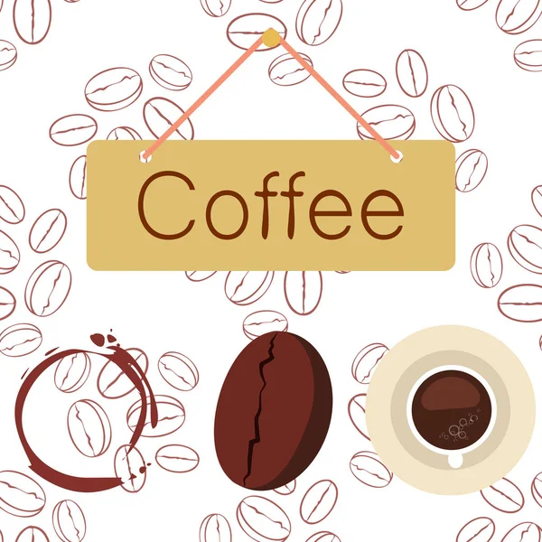 Кавова чашка, зерно кави, концепція сніданку. Меню напоїв для ресторану, векторний фон . — стоковий вектор