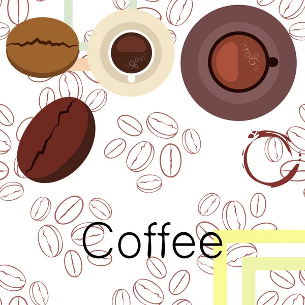 Tasse à café, grains de café, concept de petit déjeuner. Menu boissons pour restaurant, fond vectoriel . — Image vectorielle